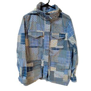 Lands End Womens Blue Patchwork Paisley Permaloft Jacket Sz M 10-12, Hooded,